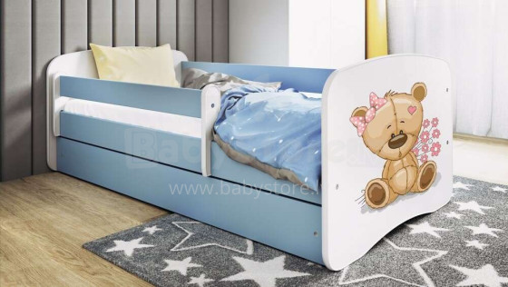 Bed babydreams blue teddybear flowers with drawer with non-flammable mattress 140/70