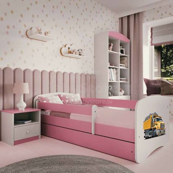 Bed babydreams pink truck with drawer with non-flammable mattress 140/70
