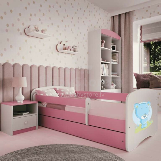 Bed babydreams pink blue teddybear with drawer with non-flammable mattress 140/70