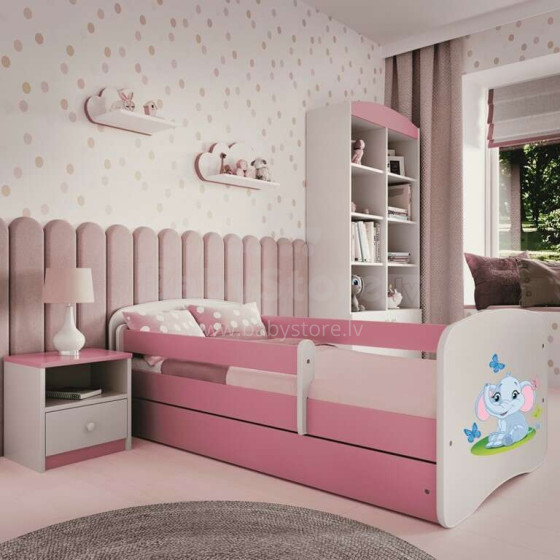 Bed babydreams pink baby elephant with drawer with non-flammable mattress 140/70