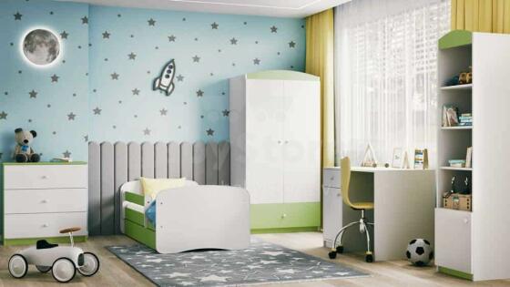 Bed babydreams green without pattern with drawer with non-flammable mattress 180/80