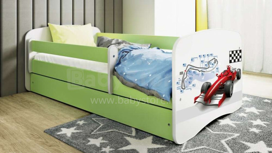 Bed babydreams green formula with drawer with non-flammable mattress 140/70