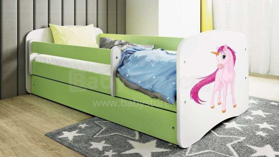 Bed babydreams green unicorn with drawer with non-flammable mattress 180/80