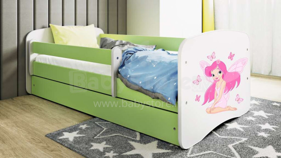 Bed babydreams green fairy with butterflies with drawer with non-flammable mattress 140/70