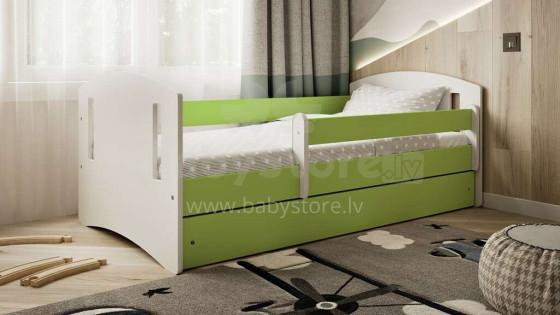 Bed classic 2 green with drawer with non-flammable mattress 160/80