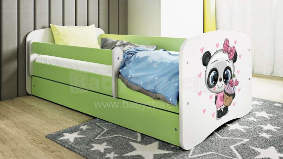 Babydreams green panda bed with drawer, mattress 180/80