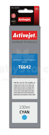 Activejet AE-664C tinte Epson printerim, Epson T6642 nomaiņa; Augstākā; 100 ml; zils