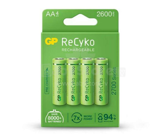 4x AA/R6 GP ReCyko 2700 sērijas Ni-MH 2600mAh uzlādējamās baterijas