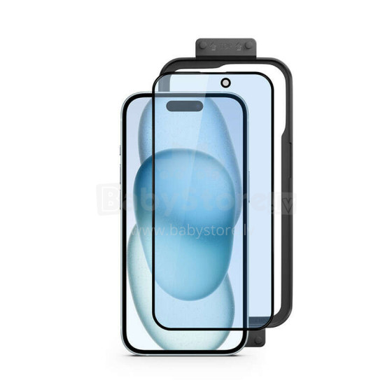 EPICO 3D+ GLASS BLUE GAISMAS AIZSARDZĪBA AR UZSTĀDĪŠANAS RĀMĪTI IPHONE 15 PLUS