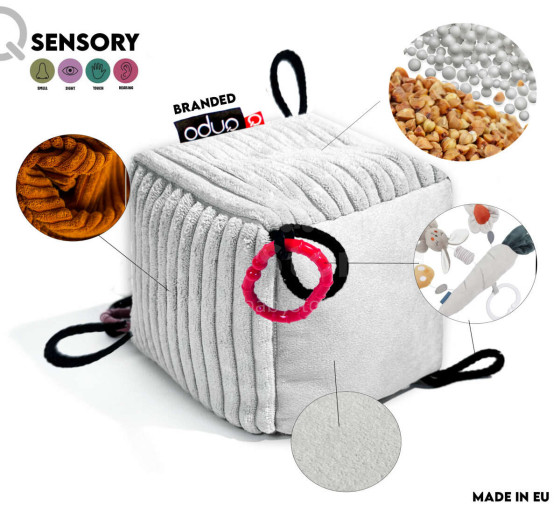 NO™ Sensory Shapes Basic Art.164013 Montessori plīša attīstošais sensoru kubs ar griķu senālām un perlītēm 12x12cm