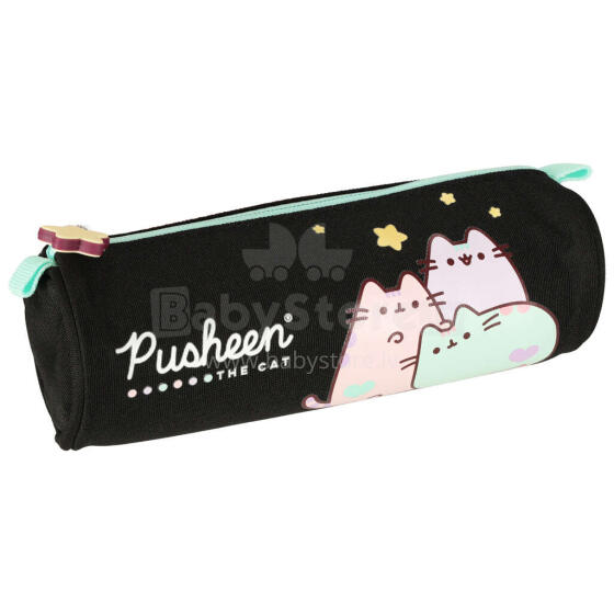 Ikonka Art.KX3765_2 Pusheen Pastelinis juodos spalvos tūbelinis pieštukinis dėklas