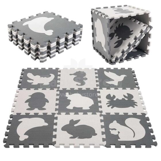 Bebe Basic Puzzle Art.KX5207_1  Putų dėlionės kilimėlis vaikams 9 el. juoda-ecru