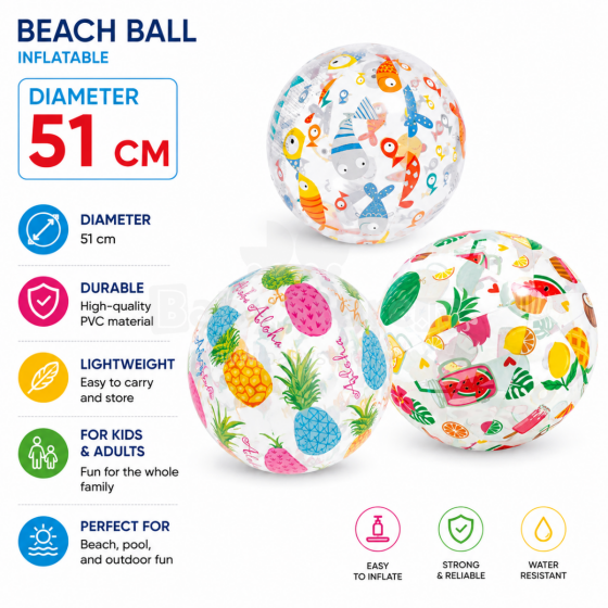 I-Toys Beach Ball Art.176811  Ryškus pripučiamas paplūdimio kamuolys 51 cm