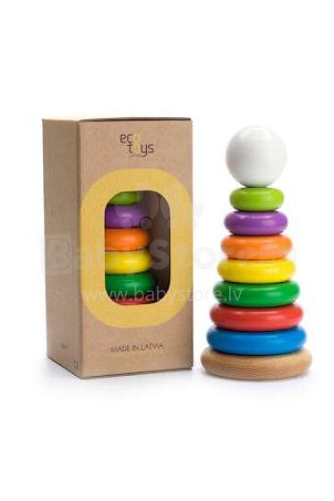 „Eco Toys Art.30011“ klasikinė vaikų natūralaus medžio piramidė