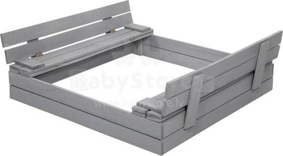 Bebe Basic Wood Sandbox Art.199541 Grey Medinė smėlio dėžė su dangčiu ir suoliuku, 120x120 cm