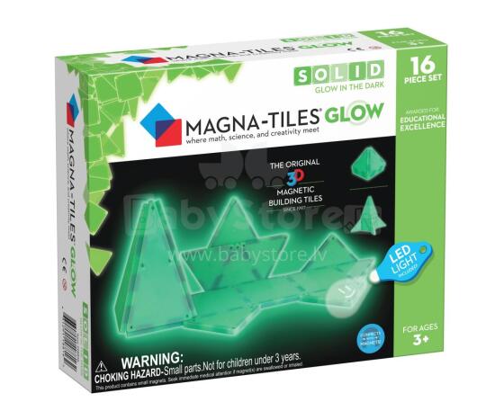 MAGNA-TILES Magnetinis šviečiantis konstruktorius, 16 det.