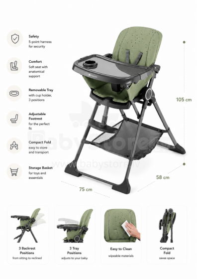 Kinderkraft Foldee Art.220365 Green Aukšta kėdutė
