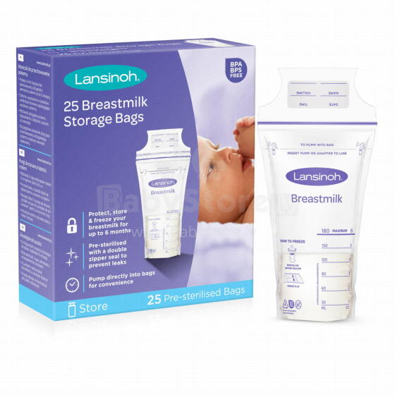 Lansinoh Breastmilk Storage Bag Art.44204 Maišeliai maisto laikymui 25 vnt,180ml