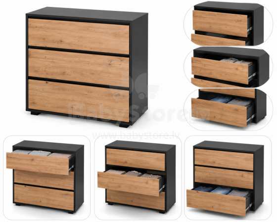 Klups Dalia Art.233197 Anthracite/Oak komoda su keičiamu paviršiumi