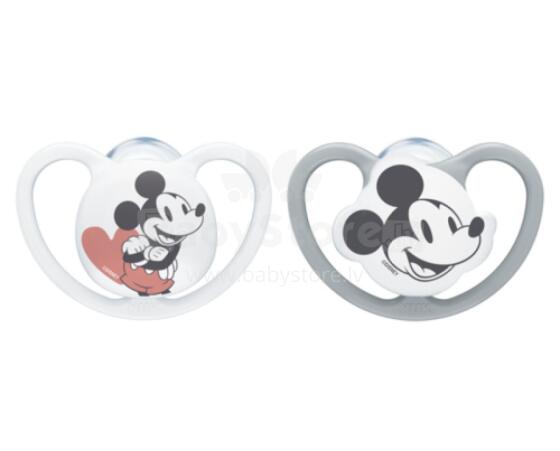 NUK 176286 Čiulptukas 6-18 silikoninis raminantis SPACE MICKEY MOUSE 2 vnt.