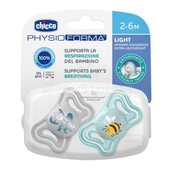 CHICCO 00071037210000 Čiulptukas PHYSIO LIGHT 2-6M sil 2 vnt mėlynas