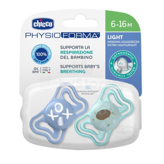 CHICCO 00071038210000 Čiulptukas PHYSIO LIGHT 6-16M sil 2 vnt mėlynas
