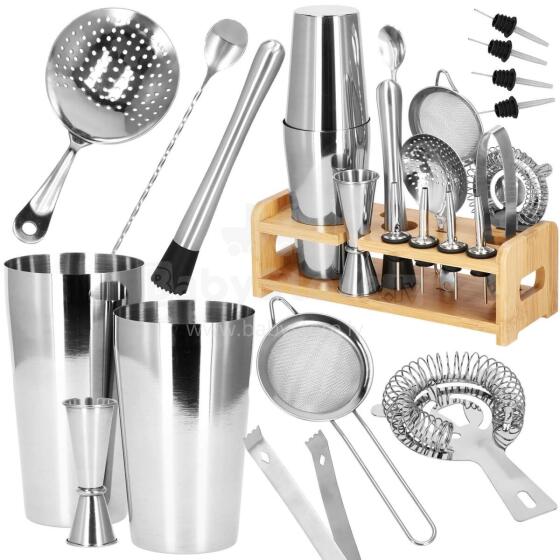 Bartender Set Shaker Tin Tin Stand Springos KI0011 14 pcs. Silver