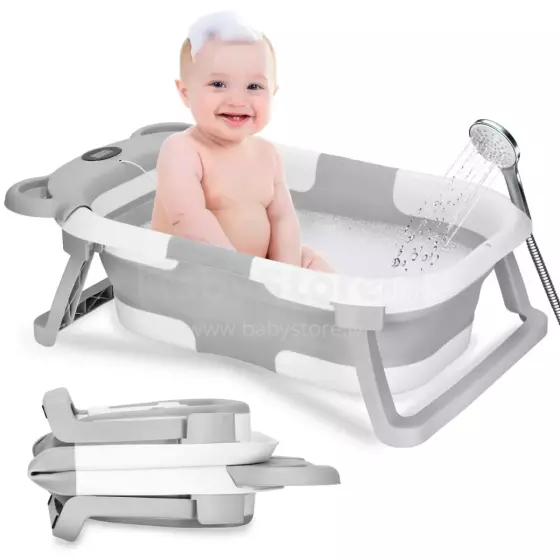 Baby Bathtub Springos SB0062, silicone, with drain plug and thermometer, 27.5 L, portable, white-gray
