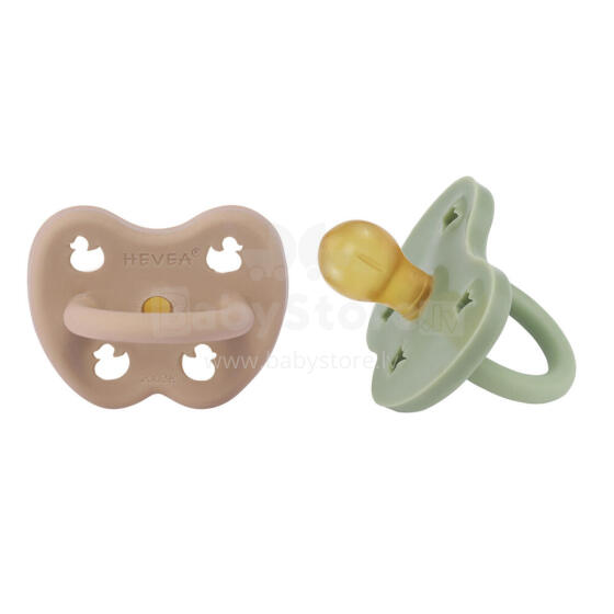 Hevea Natural Rubber Pacifier Round Art.239422 Tan Beige/Moss Green  Anatominis / ortopedinis latekso jaukas 3-36 mėn