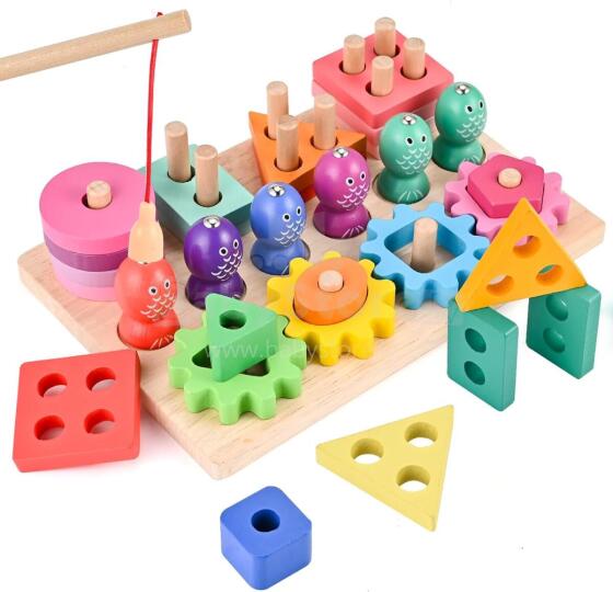 Wooderma Montessori Toy 3 in 1 Art.241381  Деревянный пазл Монтессори