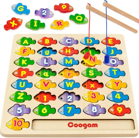 Coogam Magnetic Alphabet Numbers Fishing Game Art.241386 Montessori medinė dėlionė