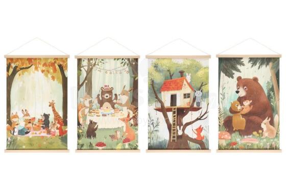 4Living Sienų dekoras Kakemono 60x90 cm miško gyvūnų asortimentas