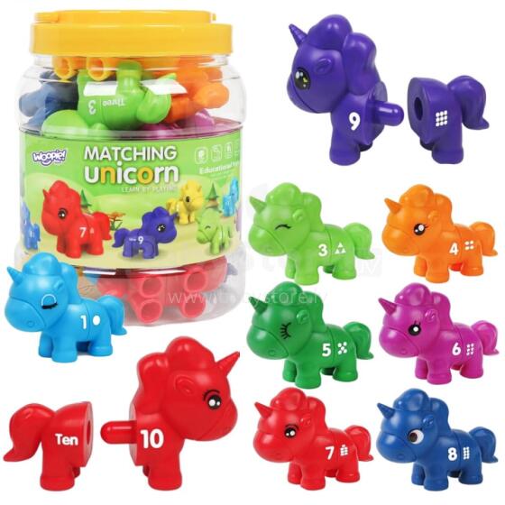 WOOPIE Montessori mokymosi skaičių spalvų rinkinys vienaragiams surinkti „Suderinkite skaičius“, 13 vnt.