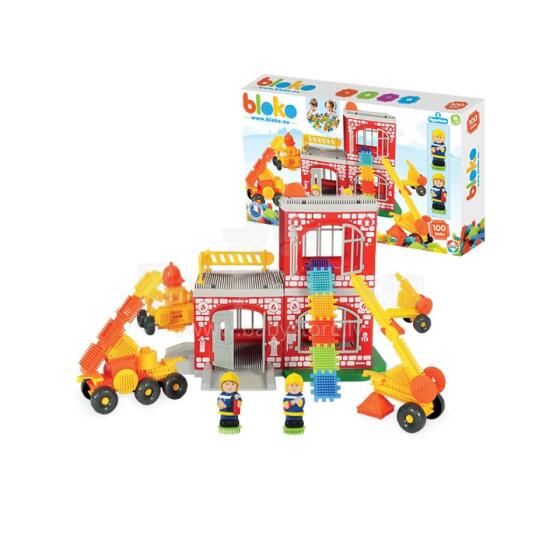 MOCHTOYS Ežio smeigtukų kaladėlės UGNIAGESIŲ KOMANDA dėžutėje 100 vnt. + 2 figūrėlės