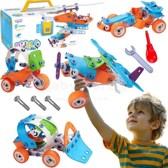 WOOPIE transporto priemonių rinkinys, konstruktoriai, kaladėlės, 5in1, STEM