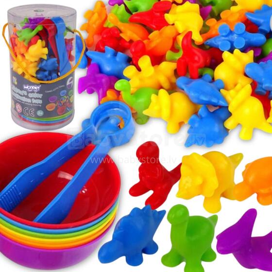 WOOPIE Montessori edukacinis žaidimas spalvų rūšiuotojas dinozaurai 56 vnt.