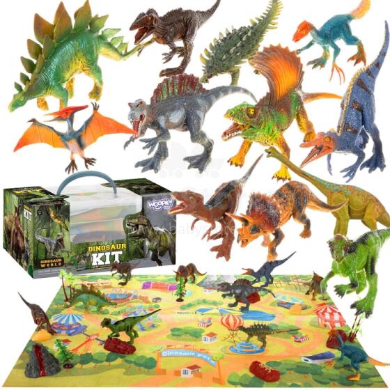 WOOPIE didelis dinozaurų XXL figūrėlių rinkinys + kilimėlis „Priešistorinis pasaulis“