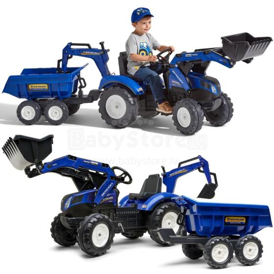 FALK New Holland pedalų traktorius su priekaba, mėlynas, nuo 3 metų