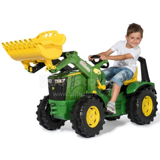 RollyX-Trac Premium John Deere pedalinis traktoriaus kaušas su tyliais ratukais, 3-10 metų, iki 50 kg, žalias