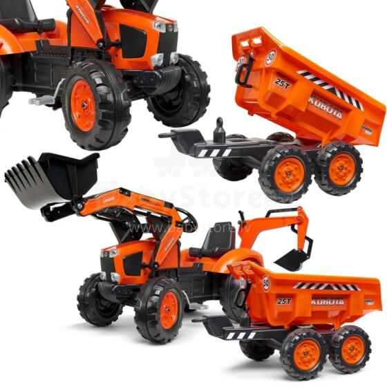 FALK Kubota oranžinis traktorius su priekaba nuo 3 metų