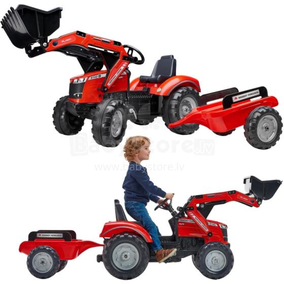 FALK Massey Ferguson raudonas pedalų traktorius su priekaba nuo 3 metų