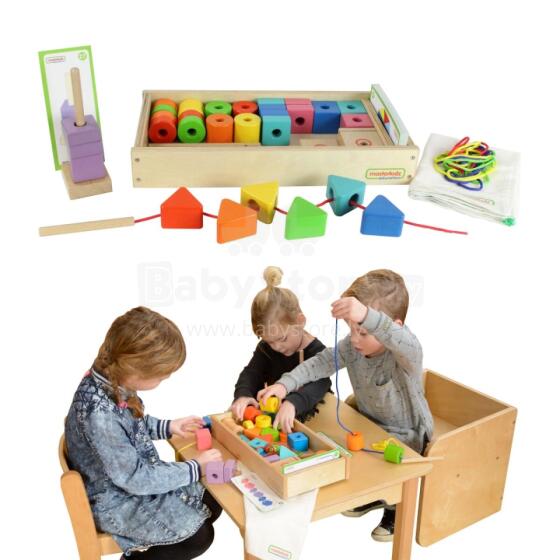 MASTERKIDZ didelis medinis Montessori nėrinių siūlų siūlų siūlas