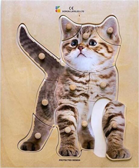 Wood Puzzle Art.E72510290 medinė Montessori dėlionė katė su smeigtukais
