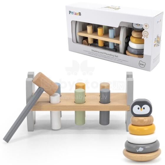 VIGA PolarB rinkinys medinei piramidei + pingvino formos plaktuku-perforatoriui Montessori