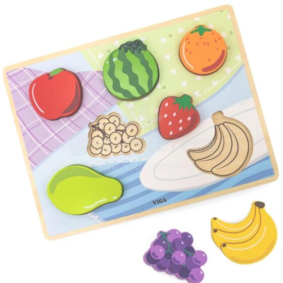 VIGA medinė dėlionė Montessori 2in1 dėlionės vaisiai