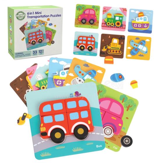WOOPIE GREEN medinė dėlionė, transporto priemonės, Montessori FSC