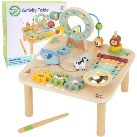 WOOPIE GREEN Medinis edukacinis stalas muzikinis sensorinis labirintas 5in1