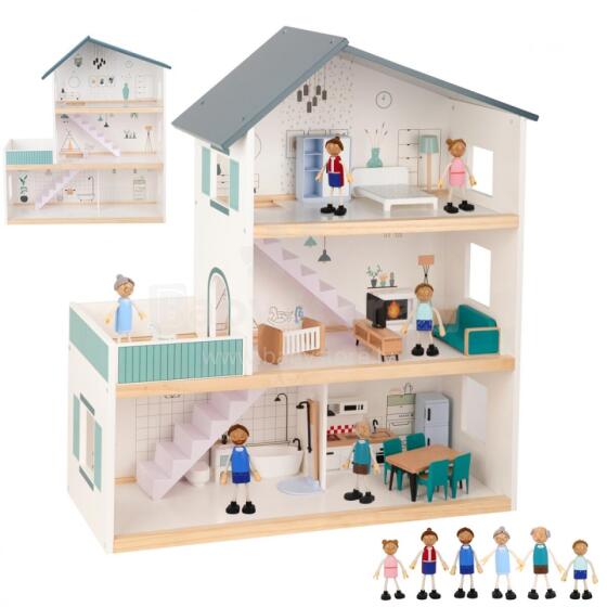 TOOKY TOY didelis medinis lėlių namelis + figūrėlės FSC