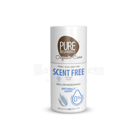 Pure Beginnings Scent Free Art.251265 Natūralus raminamasis rutulinis dezodorantas be kvapo su alaviju ir simondsijų aliejumi, 75 ml