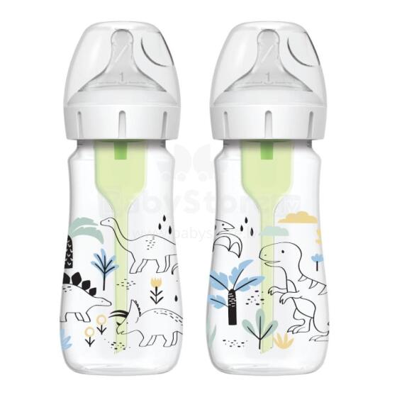 DR.BROWN'S Options+ plati kaklo buteliukas, 270 ml, DINOZAURAI, 2 vnt.